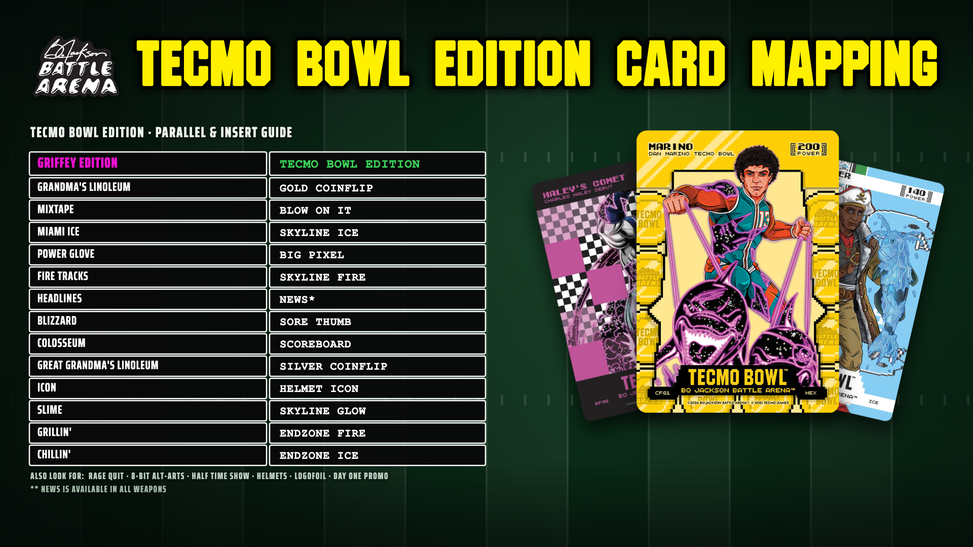 Tecmo Bowl Edition Card Mapping